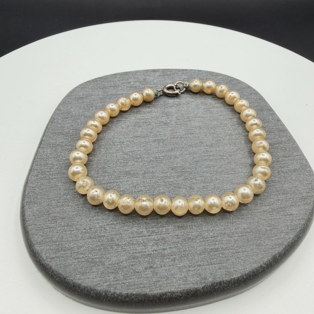 Faux Pearl Beaded Bracelet Cream Gold Tone Spring Ring Clasp Costume Jewelry